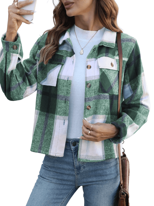 Plaid Flannel Shacket - Oversized Button-Down Shirt Jacket