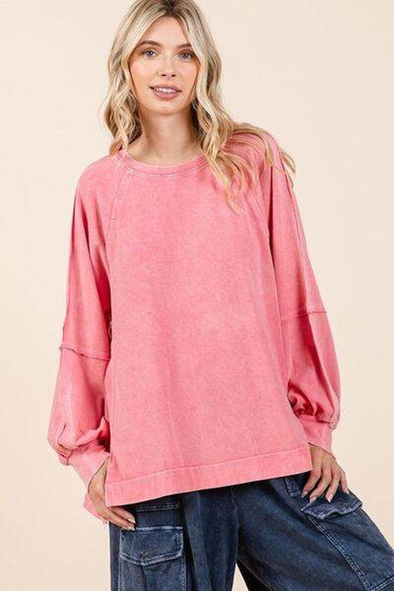 Mittoshop Mineral Wash Raglan Long Sleeve Oversized Top