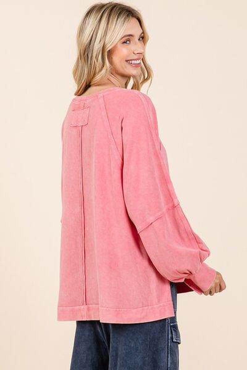 Mittoshop Mineral Wash Raglan Long Sleeve Oversized Top