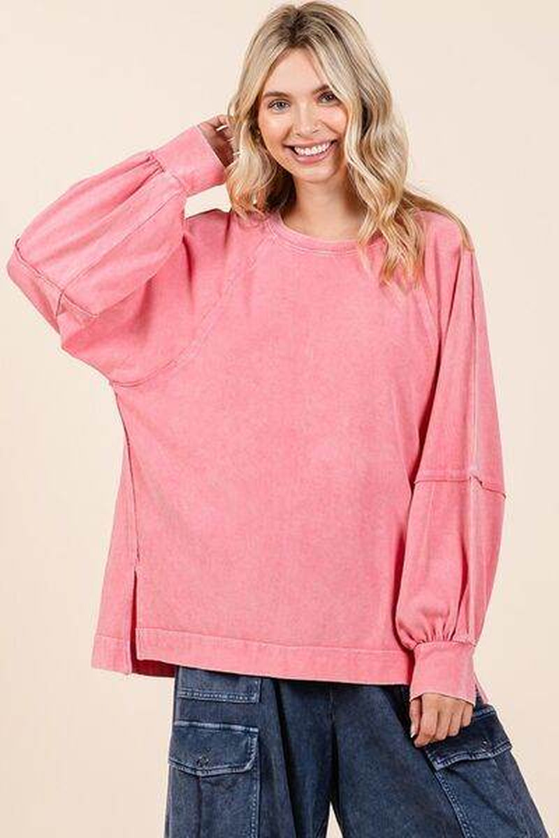 Mittoshop Mineral Wash Raglan Long Sleeve Oversized Top