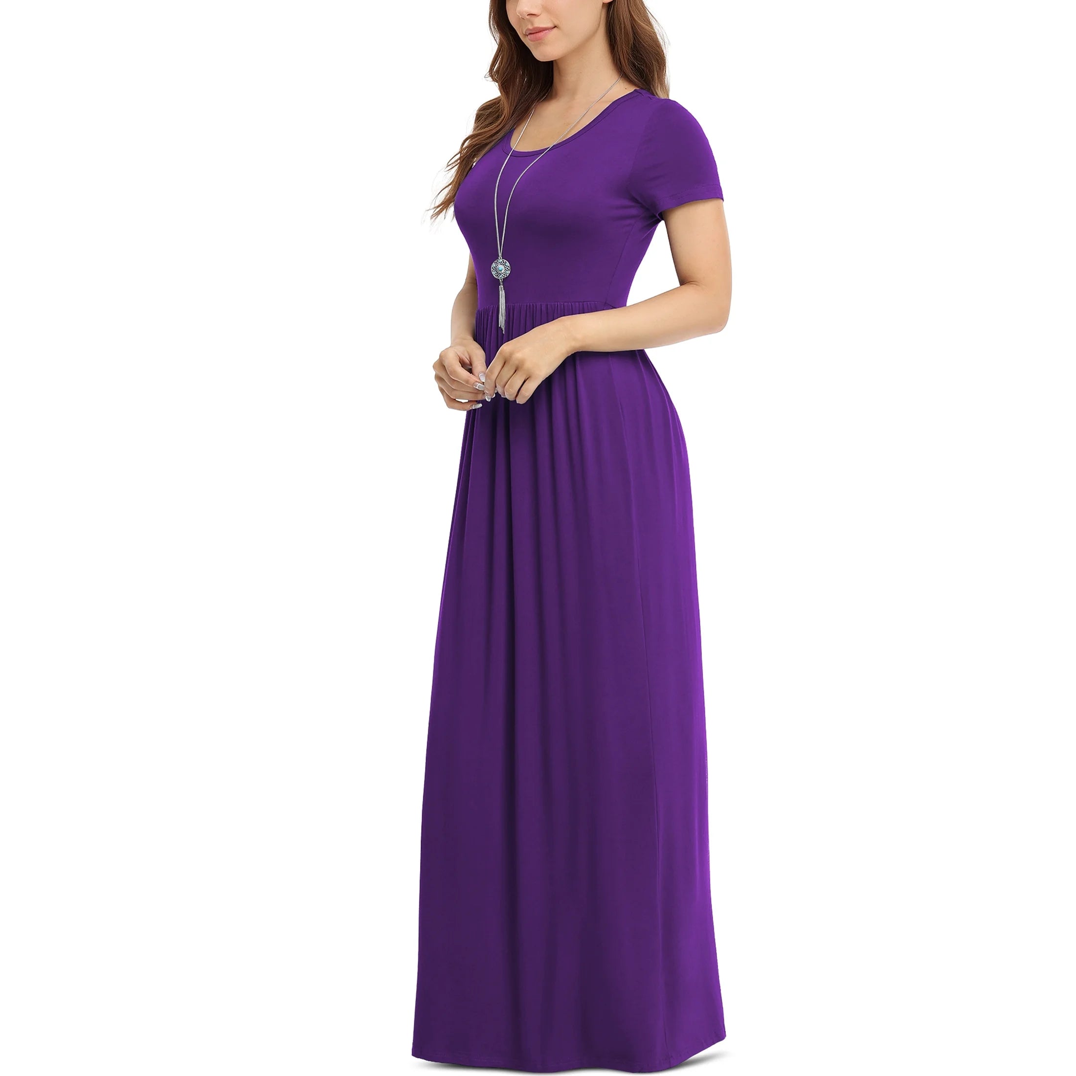 Women'S Short Sleeve Loose Plain Maxi Dresses Casual Long Dresses with Pockets,Us Size,Dark Purple,Xl