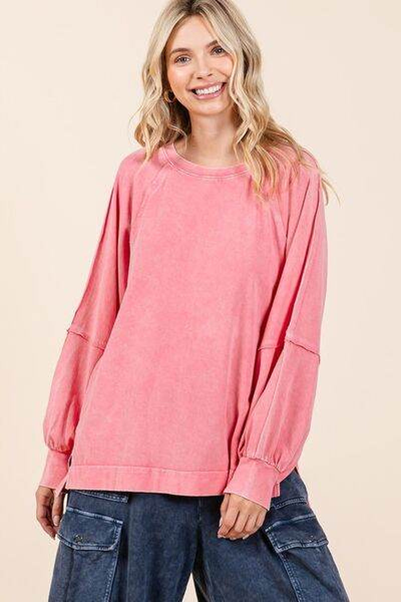 Mittoshop Mineral Wash Raglan Long Sleeve Oversized Top