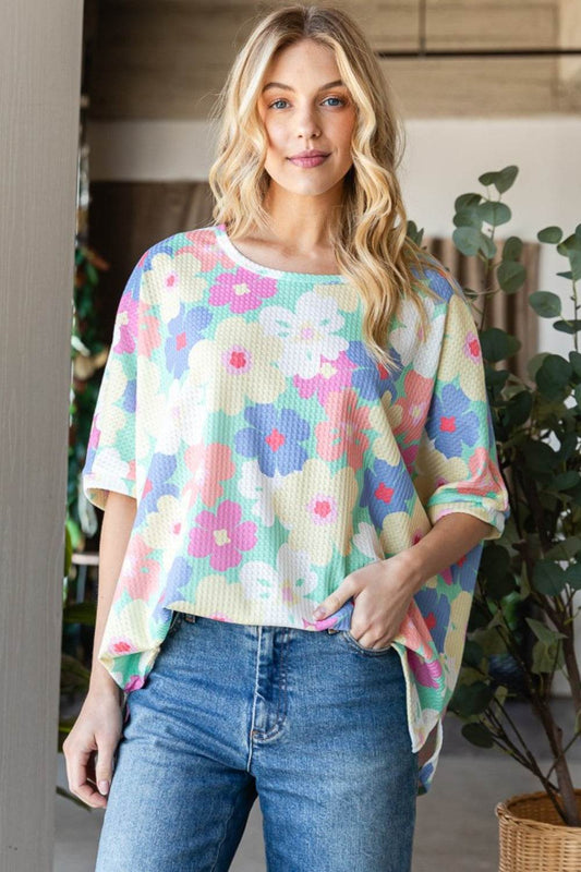 HOPELY Floral Waffle Oversized T-Shirt